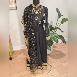Monikaa's Aura Black Anarkali Suit with Floral Embellished Bodice Indian outfit